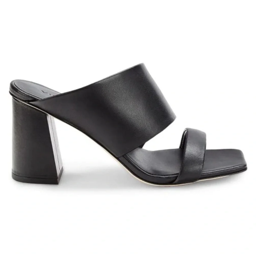Vince - Women's Nessia Black leather Heeled Mules Sandals square toe shoes 8.5